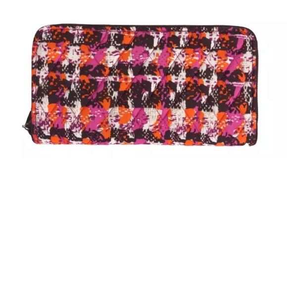 VERA BRADLEY RFID Wallet "Georgia" Houndstooth Pink Orange White Zip Around - Picture 2 of 6